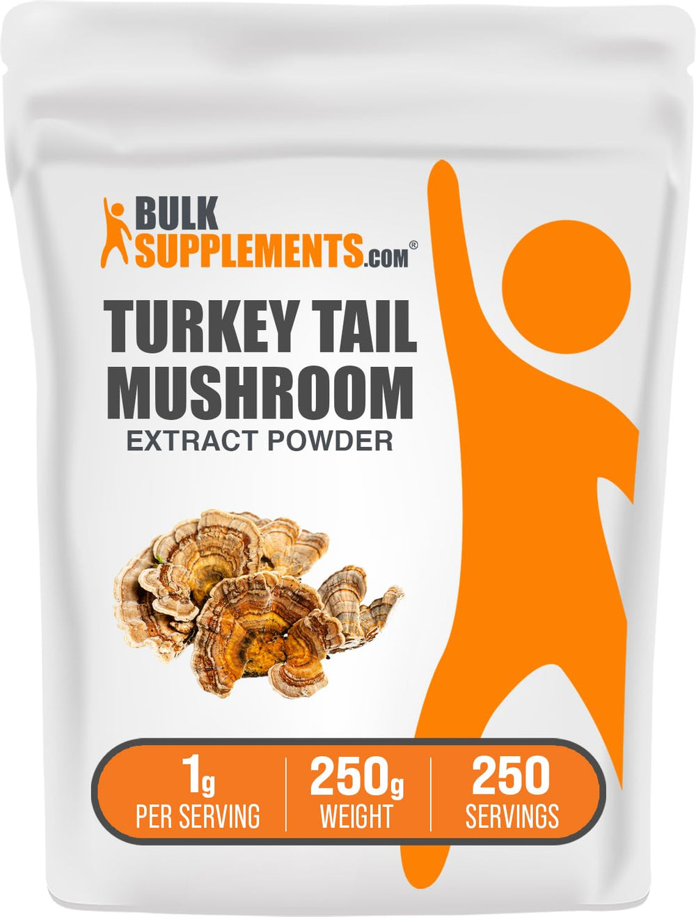 Turkey Tail Mushroom Extract Powder in 250g container with 1g serving