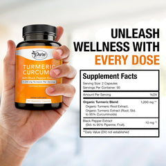 Label showing 1200 mg per serving for turmeric curcumin
