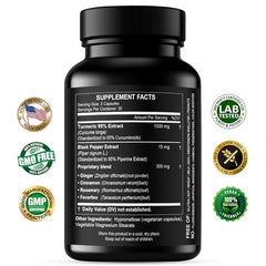 Ingredients: black pepper, ginger, and cinnamon with turmeric capsules