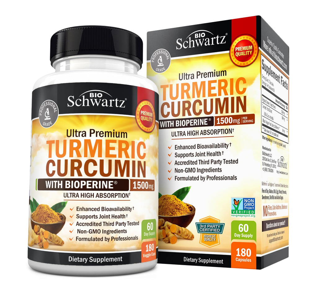 Bottle of Turmeric Curcumin 1500mg with BioPerine - 180 vegan capsules