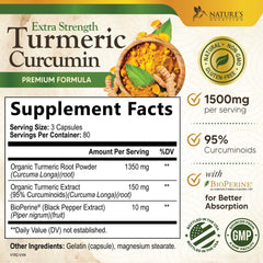 Side/front view of Turmeric Curcumin 1500mg bottle highlighting BioPerine