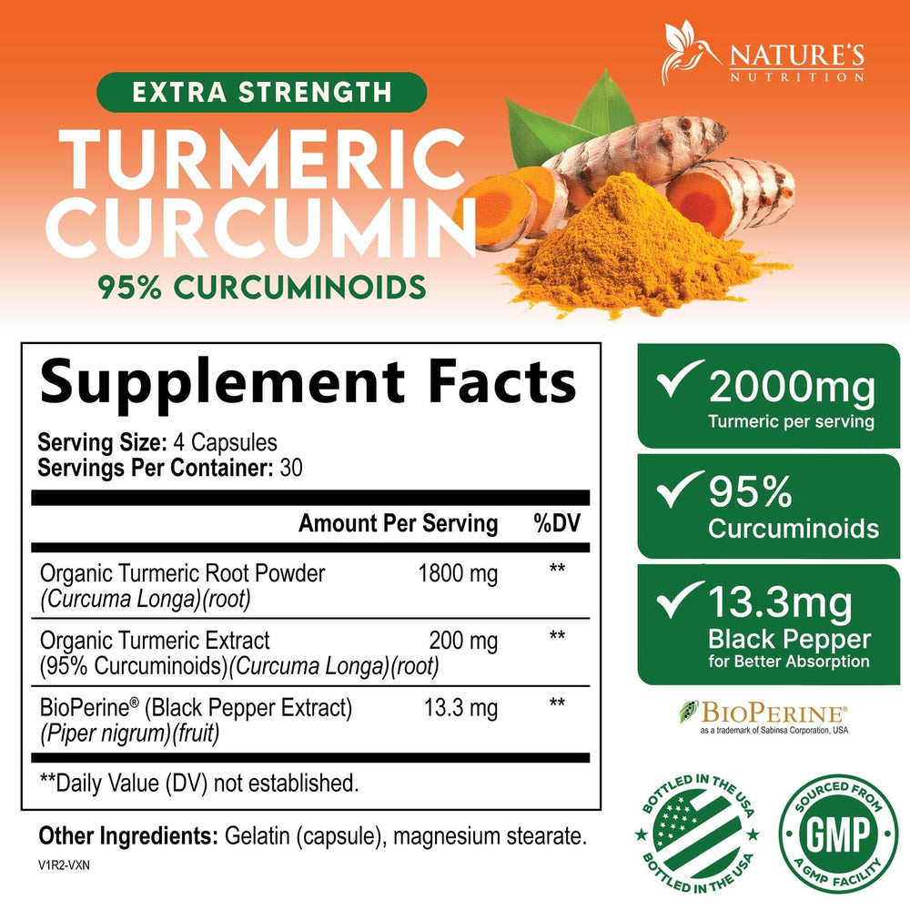 Turmeric Curcumin 2000mg bottle back and label