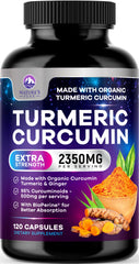 Front view of Turmeric Curcumin 2350mg with Organic Ginger and BioPerine bottle