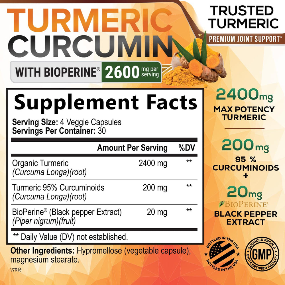 Turmeric Curcumin 2600mg label and packaging