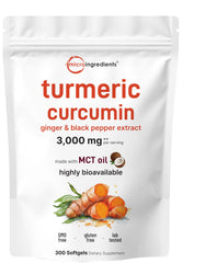Turmeric Curcumin 3,000 mg softgels with black pepper and ginger