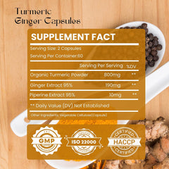 Capsules showing 95% curcuminoids in turmeric curcumin
