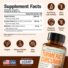 Label highlights 1200mg turmeric and 95% curcuminoids