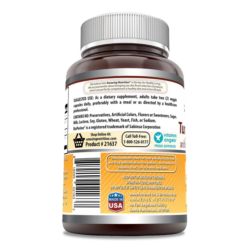 Ingredients label showing Turmeric Curcumin Ginger BioPerine Non-GMO and Gluten Free