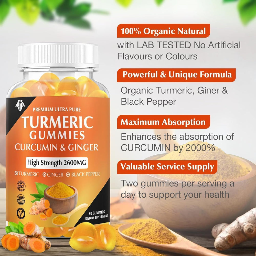 Close-up of orange turmeric curcumin gummies