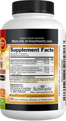 Label highlighting turmeric curcumin and BioPerine ingredients