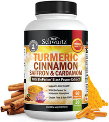 Bottle of Turmeric Curcumin with Saffron Cinnamon Cardamom and BioPerine, 60 capsules