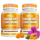 Turmeric curcumin softgels 2000mg with black pepper and ginger illustration