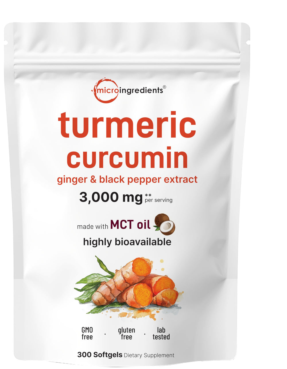 Front view of Turmeric Curcumin supplement bottle