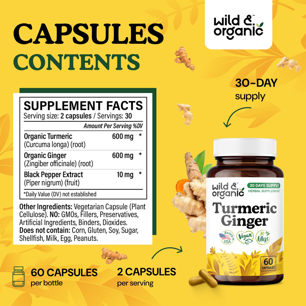 Close-up of turmeric-ginger-black pepper capsules