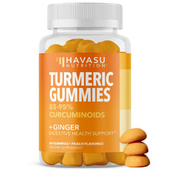 Front view of a bottle of turmeric-ginger gummies
