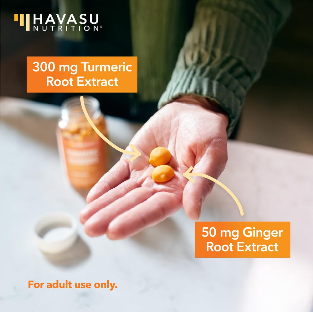 60-count bottle and packaging of turmeric-ginger gummies