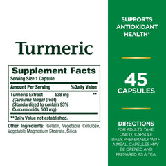 Turmeric pills label showing 538 mg and Non-GMO
