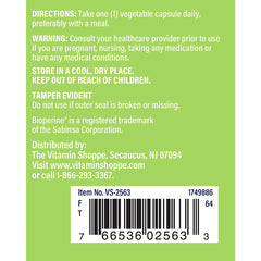 Supplement facts label for The Vitamin Shoppe Turmeric product.
