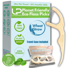 Twin Line biodegradable floss picks made from eco-friendly wheat straw, 220 count