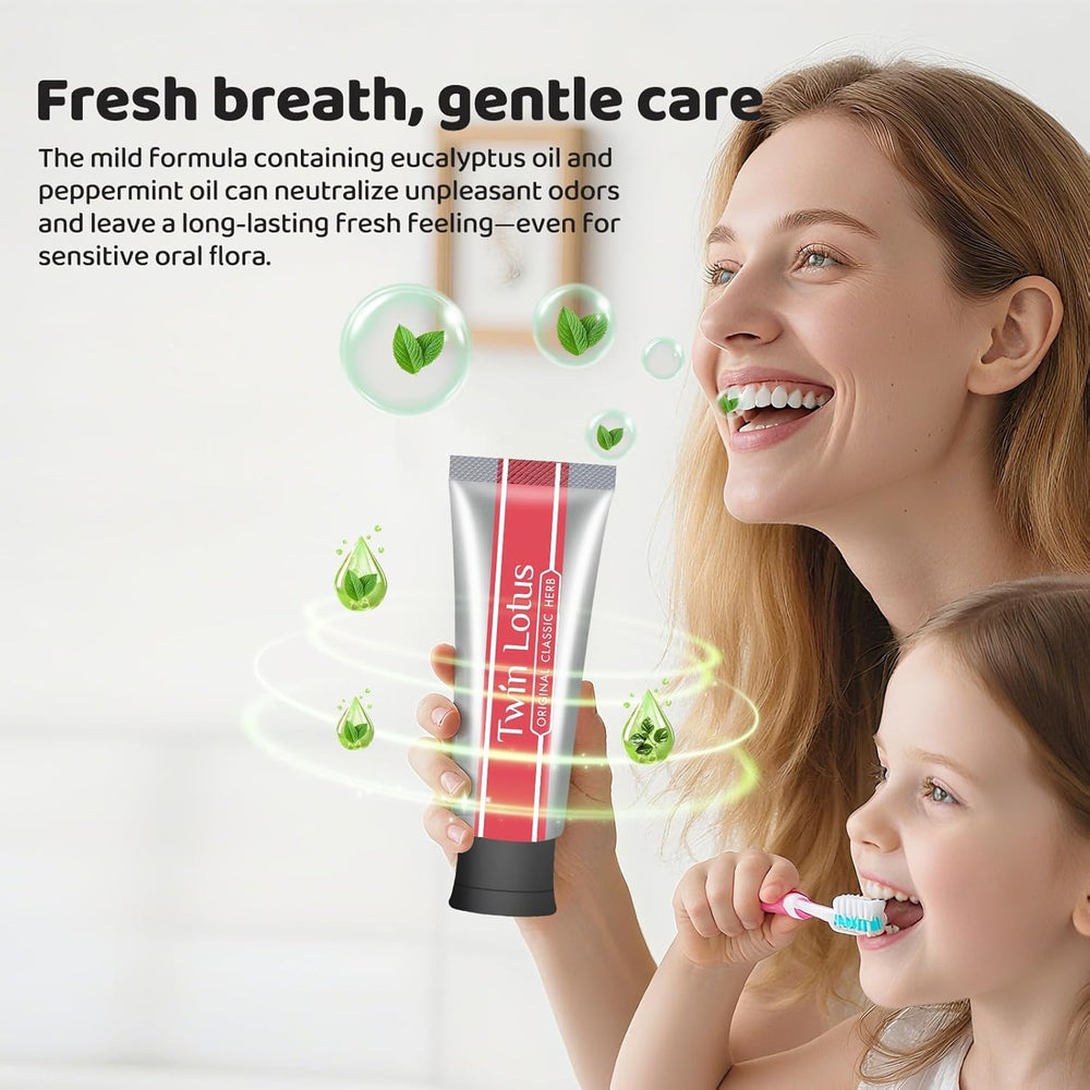 Gum care and enamel strength with Twin Lotus herbal toothpaste