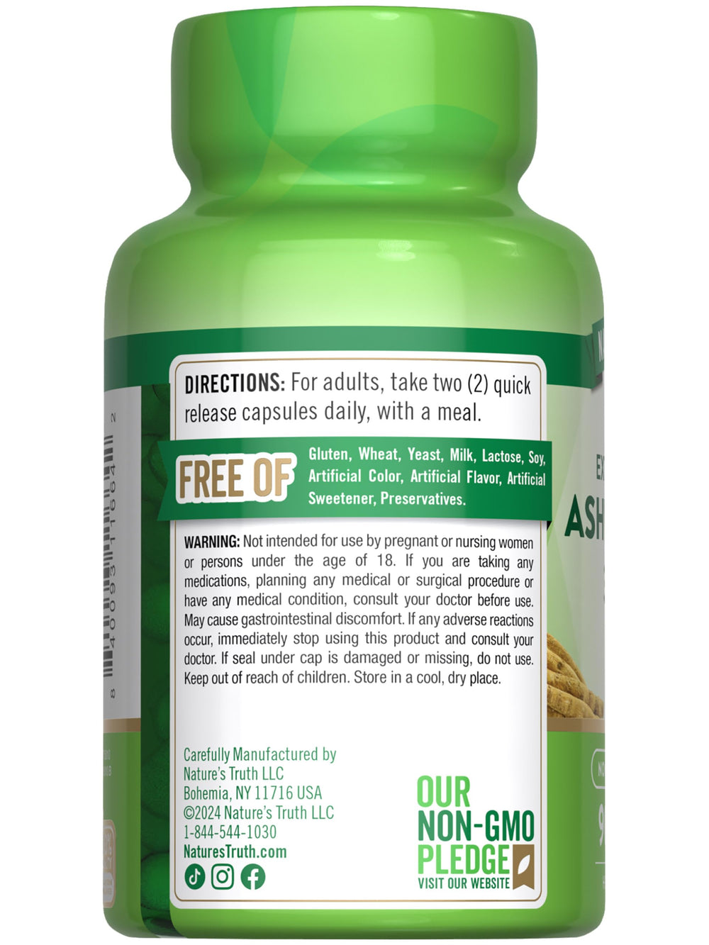 Front and back views of Nature's Truth Ashwagandha bottle