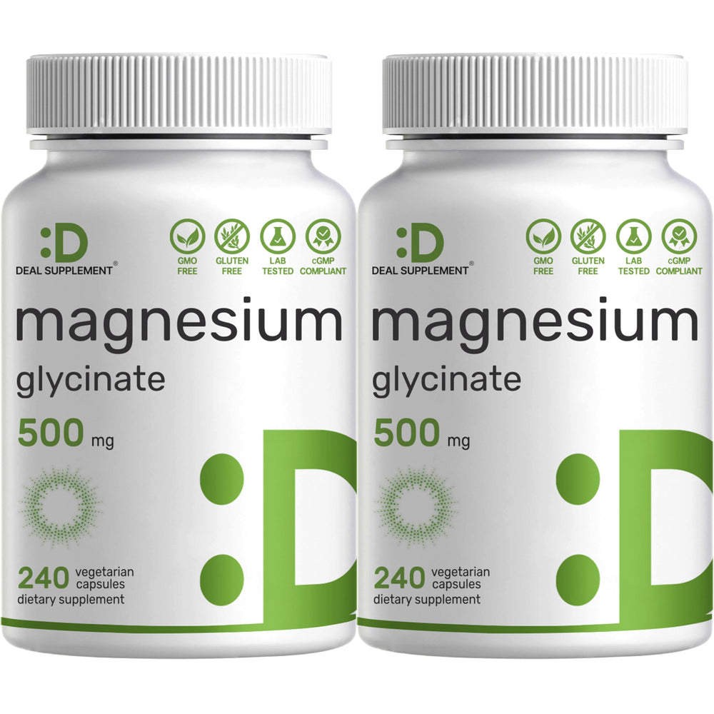 Two-pack Magnesium Glycinate 500mg bottle label