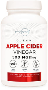 Type Zero bottle front view showing clean label and 180-count benefit