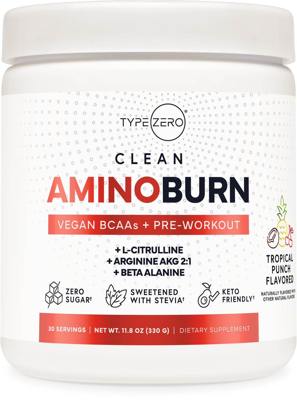 Type Zero AminoBurn Tropical Punch canister ready for pre workout energy