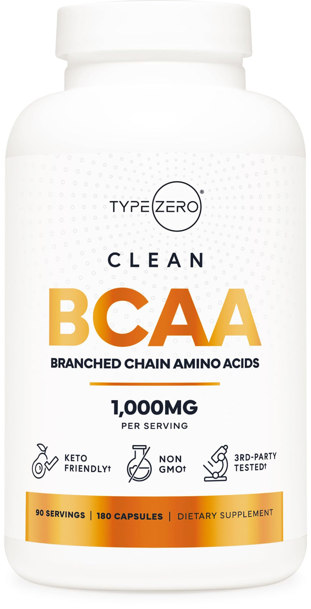 Front view of Type Zero BCAA 1000mg bottle