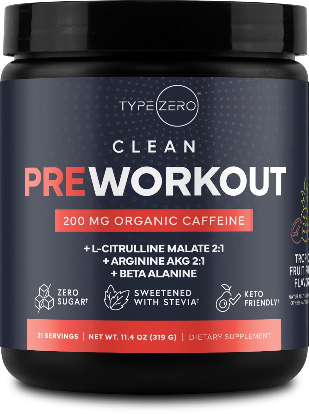 Front label of Type Zero Clean Pre Workout Fruit Punch 11.3 oz