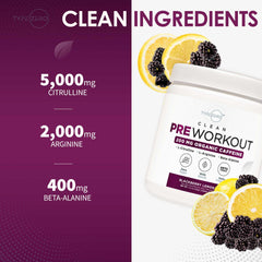 Type Zero Clean Pre Workout taste-burst image emphasizes Blackberry Lemonade flavor