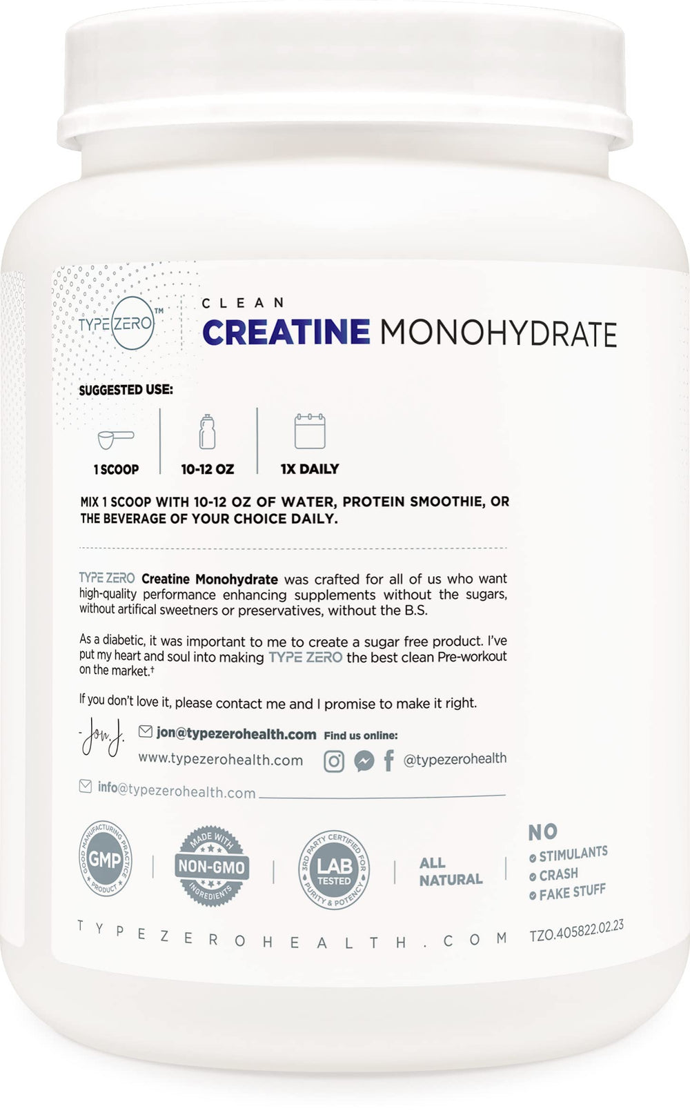 Serving scoop with Type Zero Creatine Monohydrate