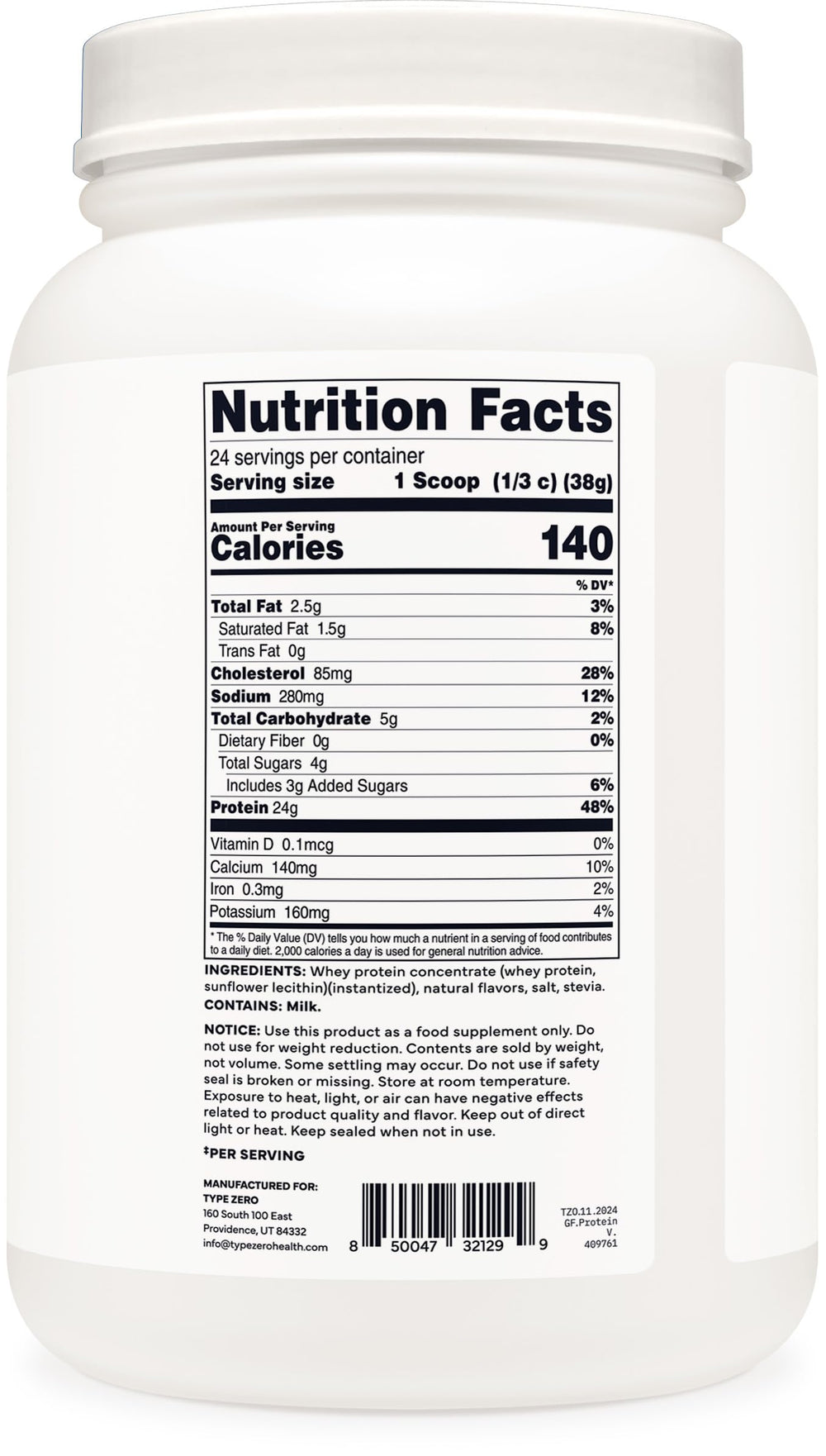 Type Zero Grass Fed Whey Vanilla origin farm image emphasizes natural sourcing and quality