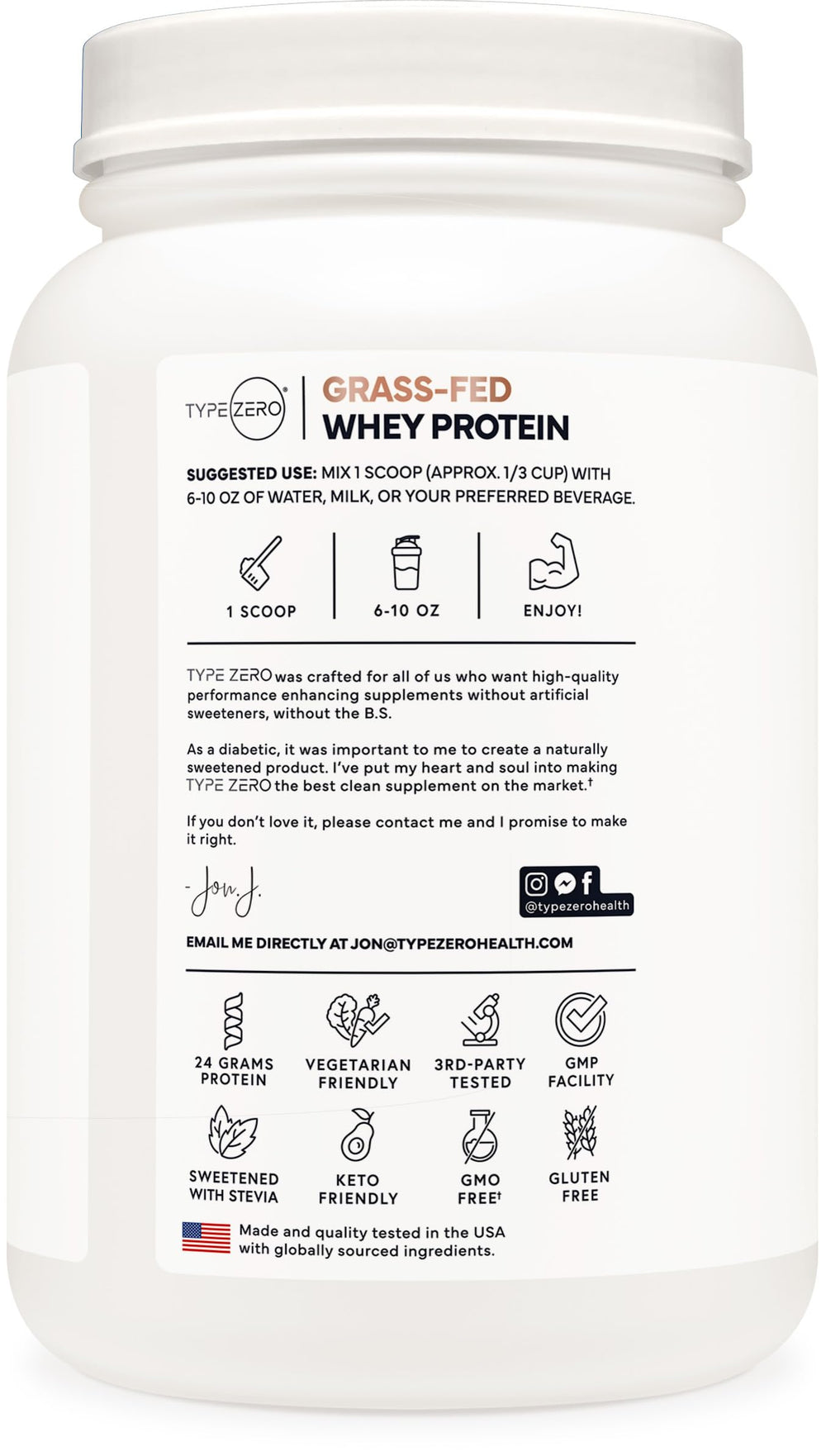 Type Zero Grass Fed Whey Vanilla powder scoop ready for quick post-workout shakes