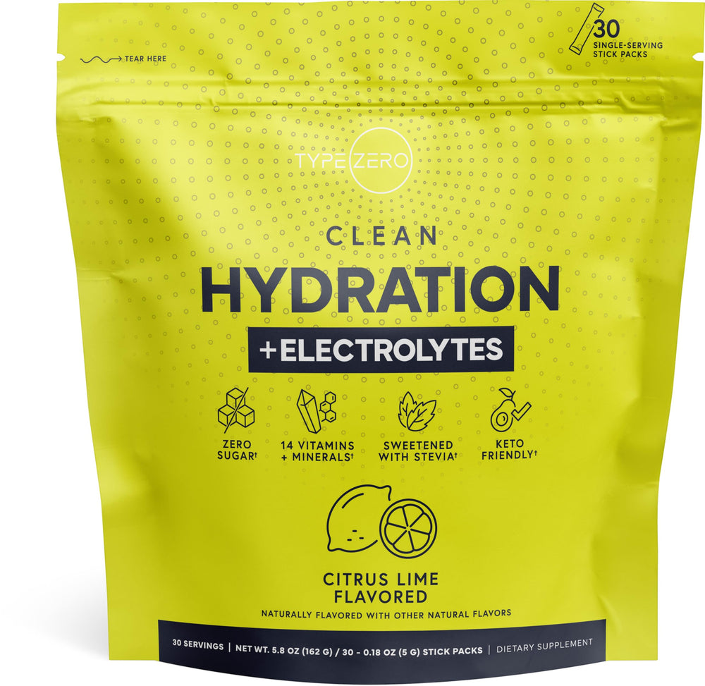 Type Zero on-the-go drink packets in bag illustrate portable hydration solution.
