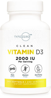 Type Zero Vitamin D3 2000 IU bottle with 240 softgels
