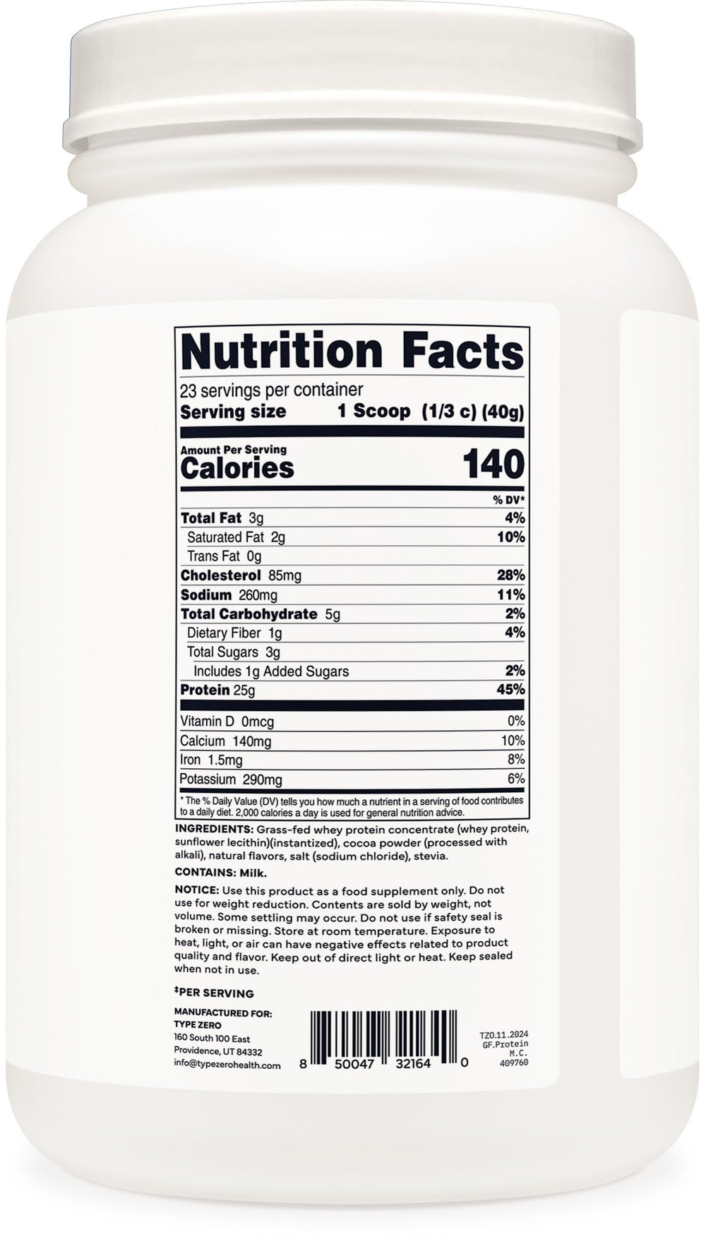 Type Zero packaging featuring gluten-free label signaling safe gluten-free protein