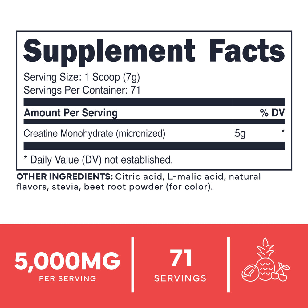 Type Zero Creatine Monohydrate Powder 500g container Tropical Punch side view