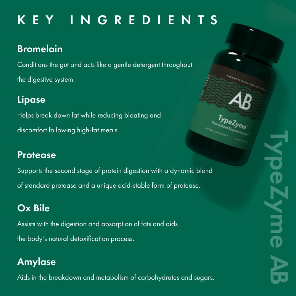Nutrition label highlighting Blood Type AB formula