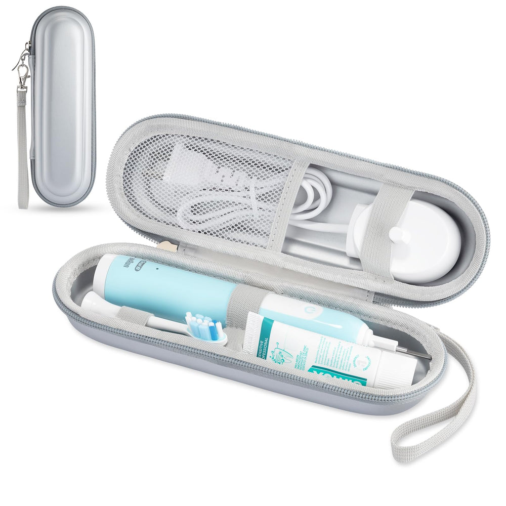 TYSORETY toothbrush travel case exterior in silver