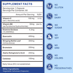 Close-up of ingredients label showing Vitamin C and Quercetin