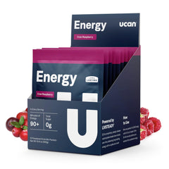 UCAN Energy Powder Cran-Raz tub showcases keto-friendly, sugar-free energy for athletes.