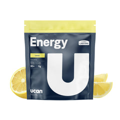 UCAN Energy Powder Lemon tub ready for mix and steady endurance during workouts