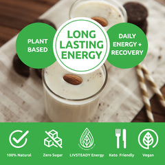 UCAN Energy + Plant Protein Powder vanilla powder in a glass for on-the-go energy