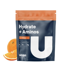 Front view of UCAN Hydrate + Aminos Orange 20-serving bag