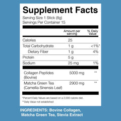 Ingredients blend of matcha and collagen with stevia