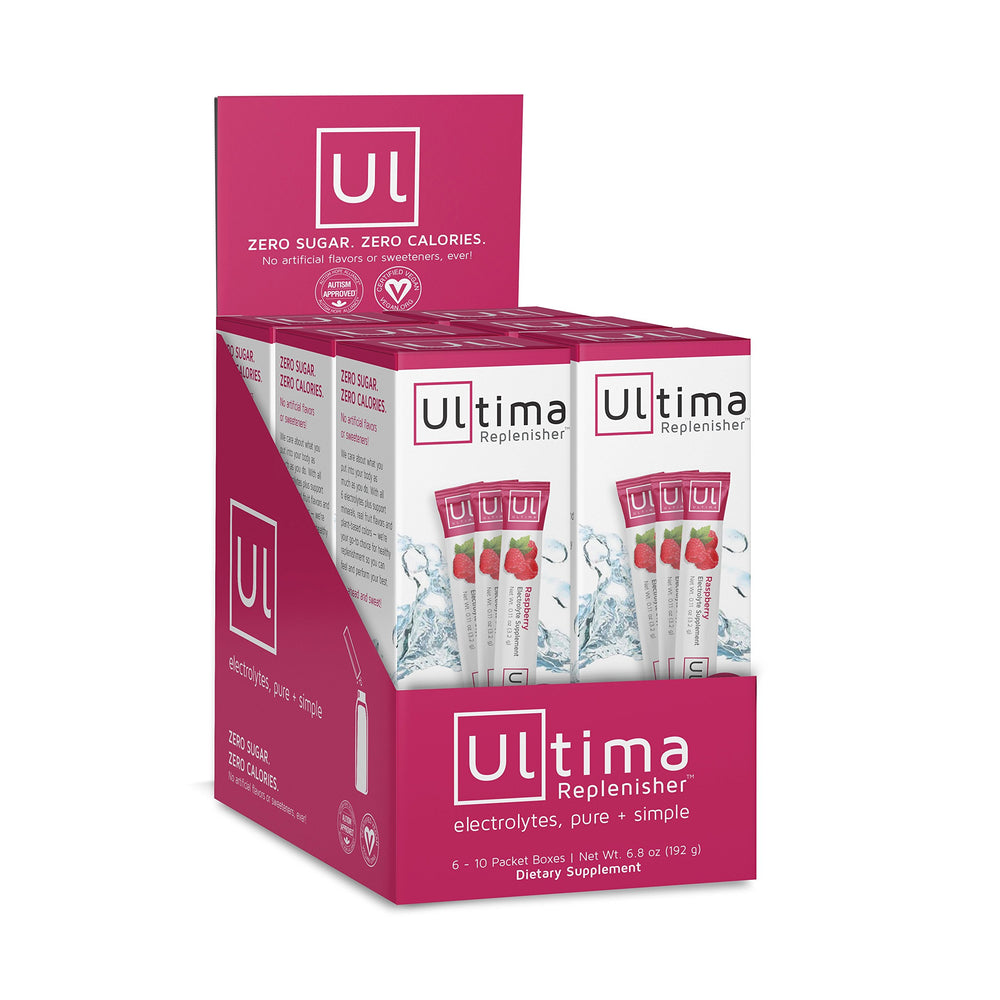 Ultima Raspberry Electrolyte Stickpack Dispense shows convenient workout hydration