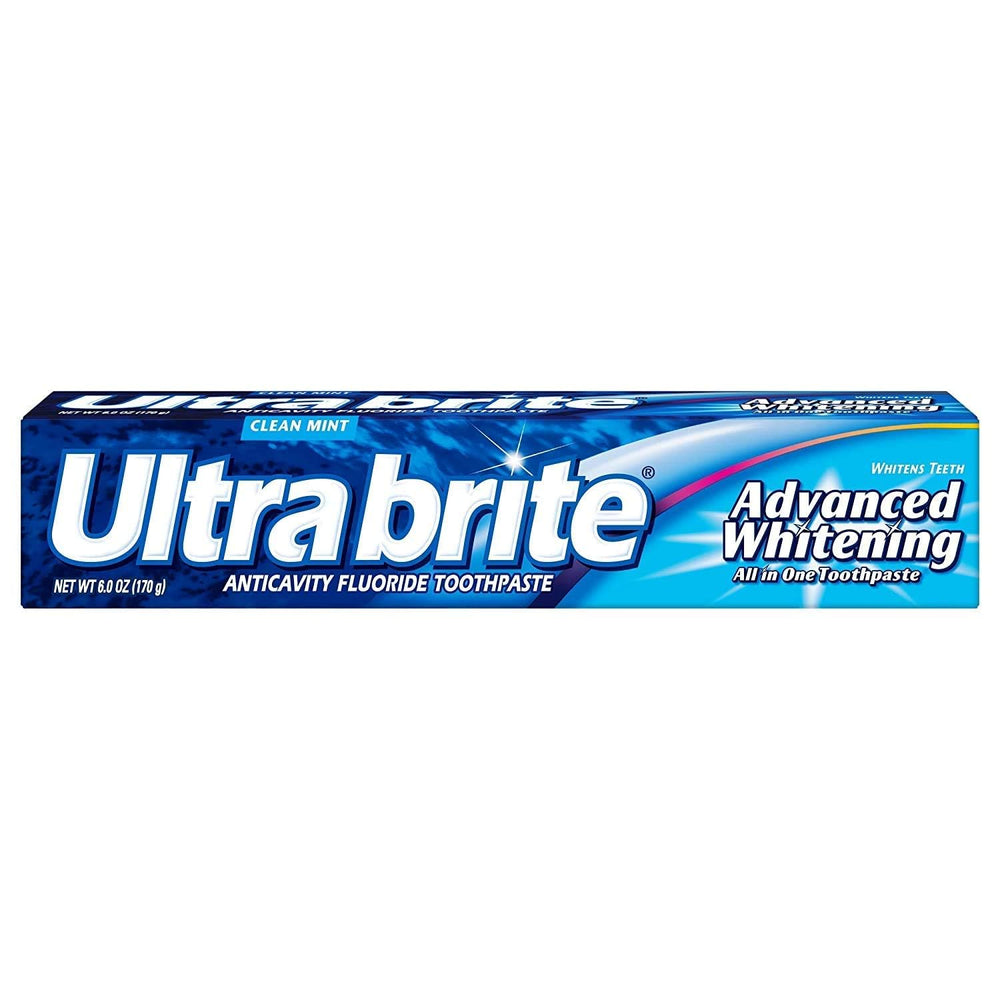 Seven 6 oz tubes of Ultra Brite Advanced Whitening Clean Mint toothpaste