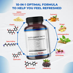 NMNH 10-in-1 ingredients: NMNH, Fisetin, Resveratrol, Spermidine