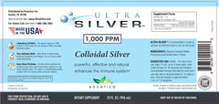 Back view of Ultra Silver Colloidal Silver 1,000 PPM 32 oz bottle
